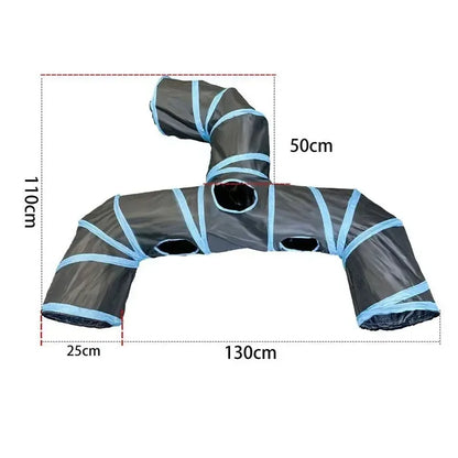 Collapsible Cat Tunnel Toy – Blue & Black Pop-Up Play Tube and Hideaway for Indoor Kittens