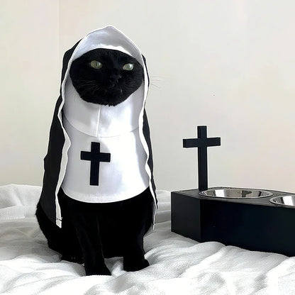 Funny Halloween Pet Costume - Nun Cosplay Dress-Up Outfit for Small and Medium Cats and Dogs