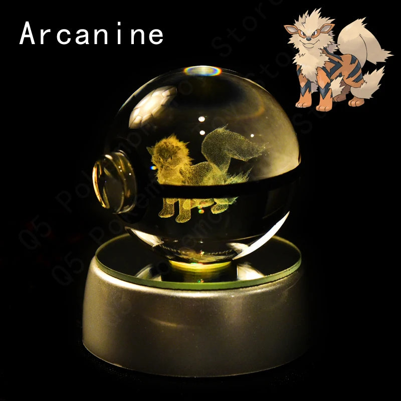 Pokemon 3D Crystal Ball Night Light - Glass Pokeball LED Lamp with Pikachu, Mewtwo & Gengar