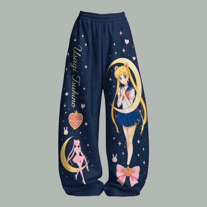 Sailor Moon Anime Print Pants – Y2K Streetwear Loose-Fit Casual Trousers for Women