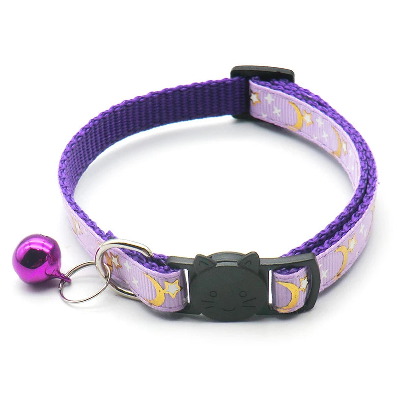Stars and Moon Cat Collar Reflective Safety Buckle with Bell