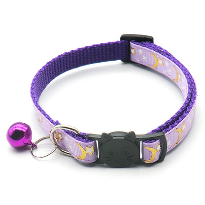 Stars and Moon Cat Collar Reflective Safety Buckle with Bell