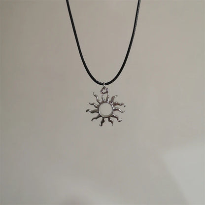 Y2K Spiral Vortex Pendant Necklace - Boho Leather Rope Pentagram Jewelry