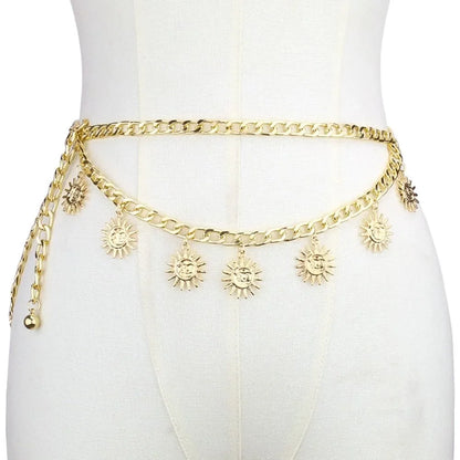 Punk Hip Hop Sun Waist Chain Belt – Vintage Gold & Silver Metal High Waist Chain for Women