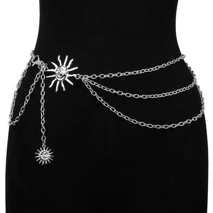 Punk Hip Hop Sun Waist Chain Belt – Vintage Gold & Silver Metal High Waist Chain for Women