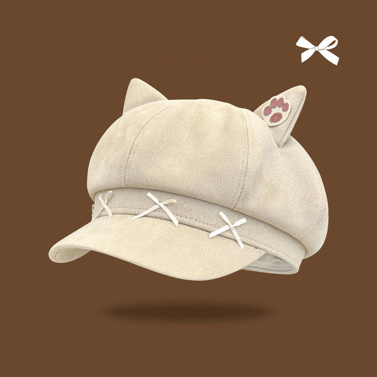 Vintage Cat Ear Newsboy Cap - Harajuku Kawaii Cat Paw Baker Boy Beret Hat