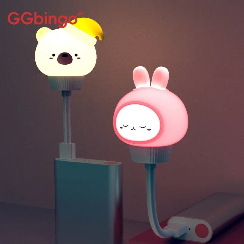 Cute Cartoon LED Night Light – USB Remote Control Bear, Chick & Kitten Bedside Lamp for Kids