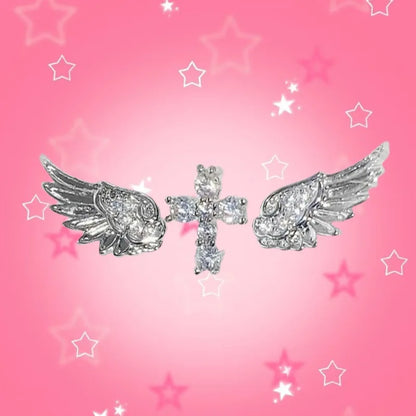 Wing Design Stackable Ear Studs for Women - Y2K Punk Gothic Cross Piercing Earrings
