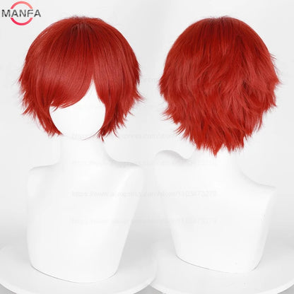 Short Straight Anime Cosplay Wig – 30cm Heat Resistant Synthetic Hair in Solid & Mixed Colors for Men and Women