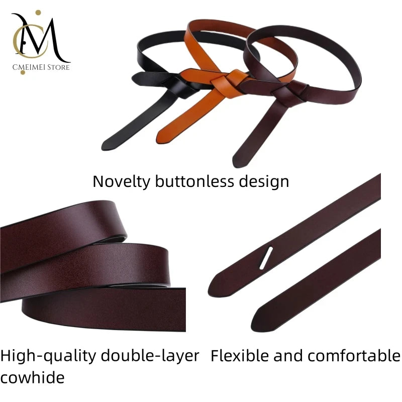 Genuine Cowhide Leather Knotted Belt for Women – Soft Gothic Retro Corset Girdle for Dresses