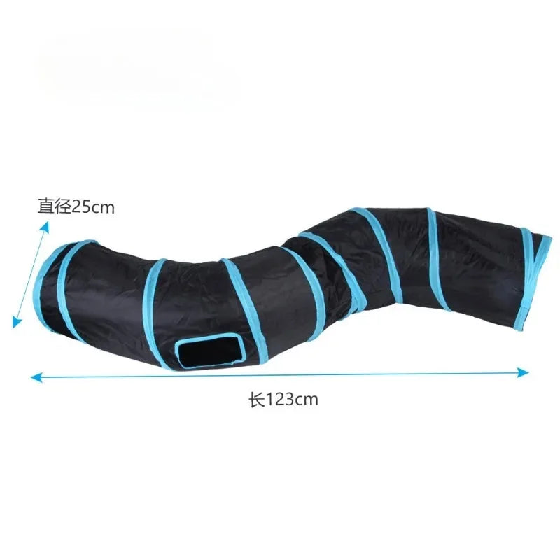 Collapsible Cat Tunnel Toy – Blue & Black Pop-Up Play Tube and Hideaway for Indoor Kittens