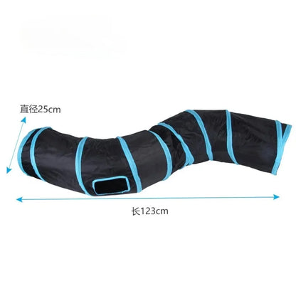Collapsible Cat Tunnel Toy – Blue & Black Pop-Up Play Tube and Hideaway for Indoor Kittens