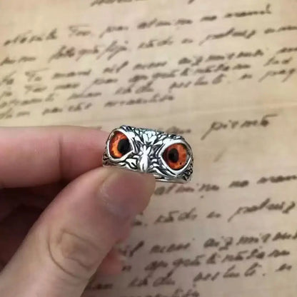 Evil Eye Owl Adjustable Ring, Antique Silver Gothic Punk Animal Finger Jewelry