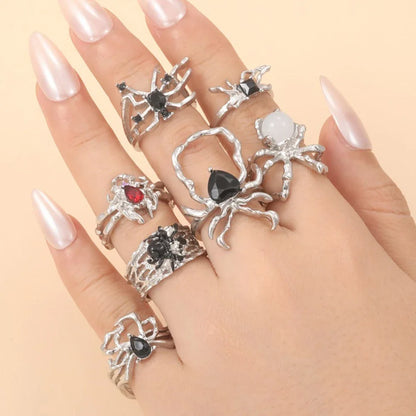 Gothic Red Crystal Heart Rings Set – 8pcs Irregular Y2K Butterfly Spider Aesthetic Jewelry for Women