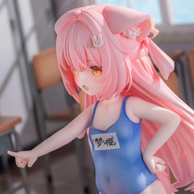 Anime Cat Ears Pink Hair Swimsuit Girl Figure – Collectible Desktop Statue