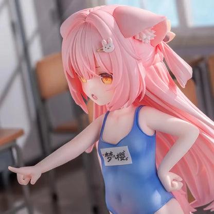 Anime Cat Ears Pink Hair Swimsuit Girl Figure – Collectible Desktop Statue