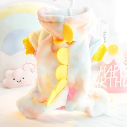 Plush Dinosaur Pajama Jumpsuit for Cats & Small Dogs – Cozy Winter Costume