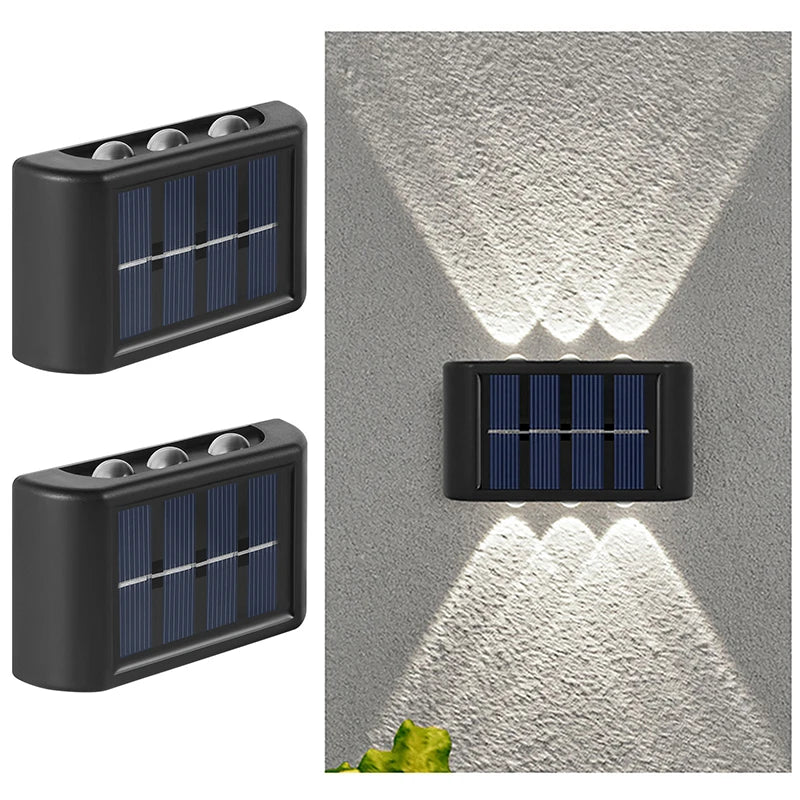 Solar Powered Garden Wall Light Outdoor Waterproof 6LED Beads up down Lamp for Street Terrace Fence Courtyard Wall Decoration
