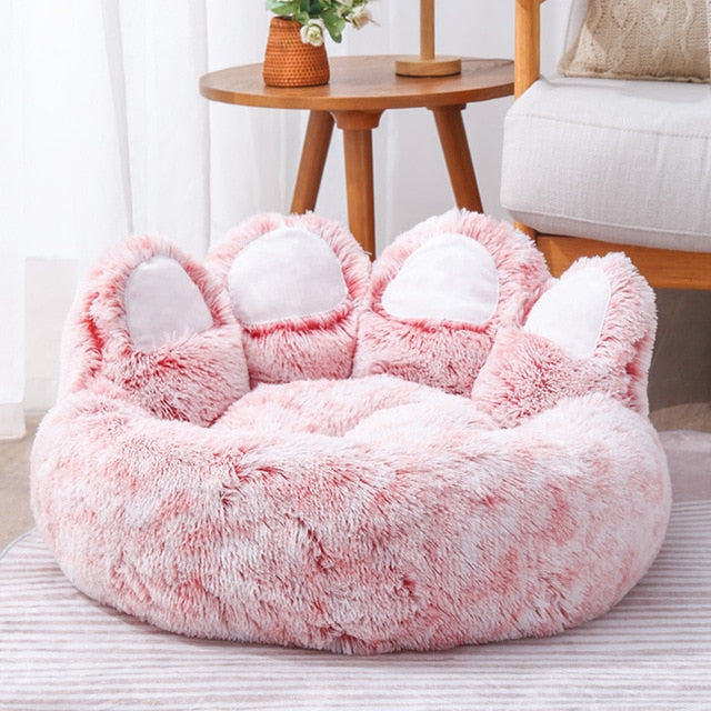Bear Paw Shaped Cozy Plush Pet Bed