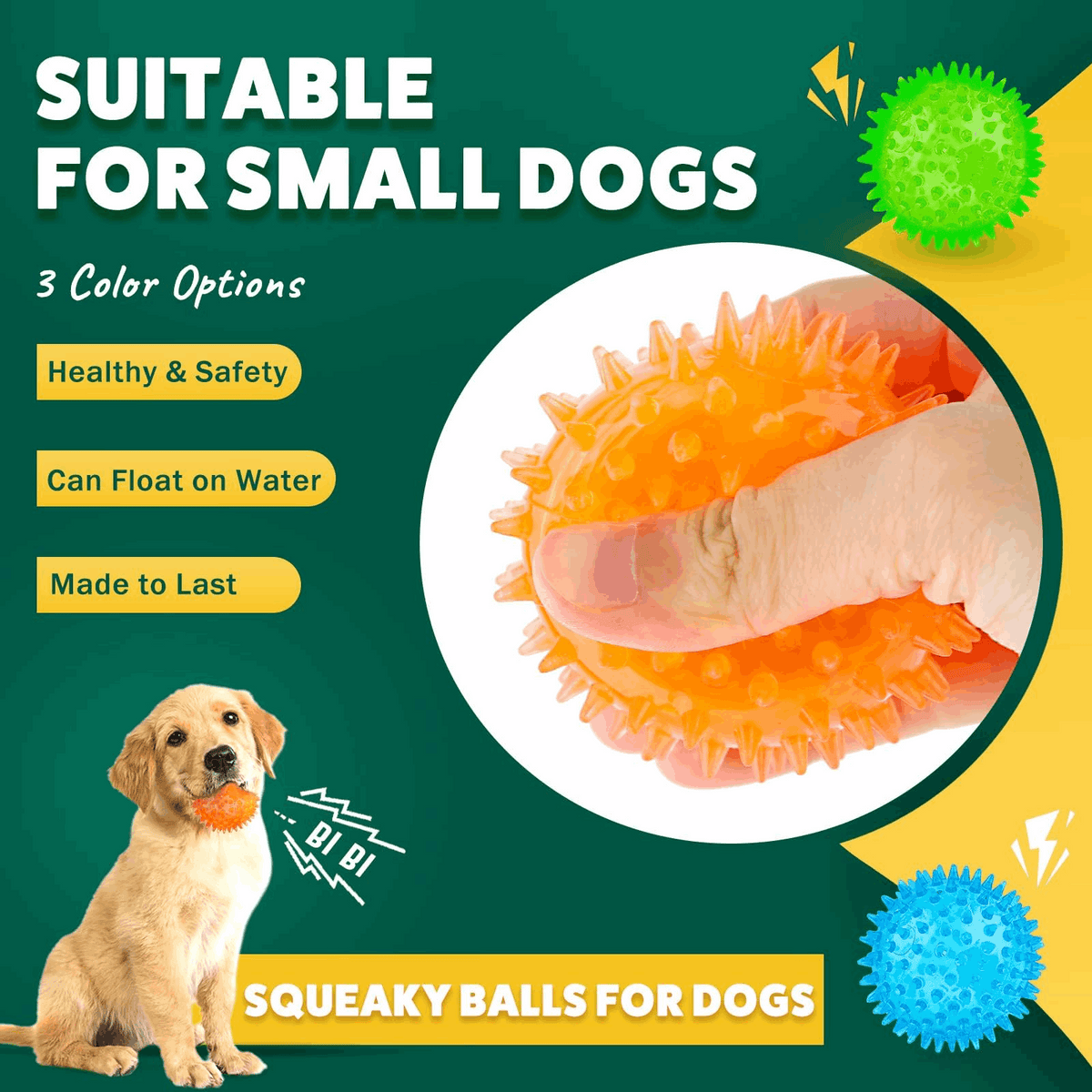 2.5” Squeaky Interactive Dog Balls for Puppy Teething Chew Toys for Small Dogs for Clean Teeth and Training.
