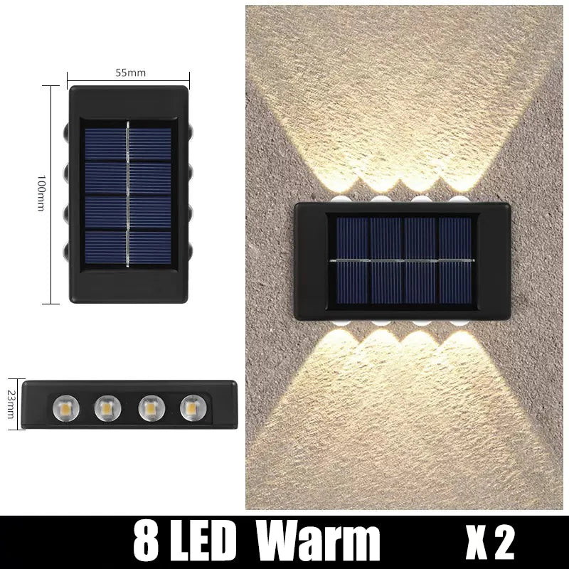 Solar Powered Garden Wall Light Outdoor Waterproof 6LED Beads up down Lamp for Street Terrace Fence Courtyard Wall Decoration