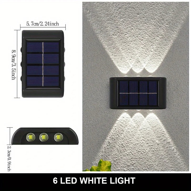 Solar Powered Garden Wall Light Outdoor Waterproof 6LED Beads up down Lamp for Street Terrace Fence Courtyard Wall Decoration