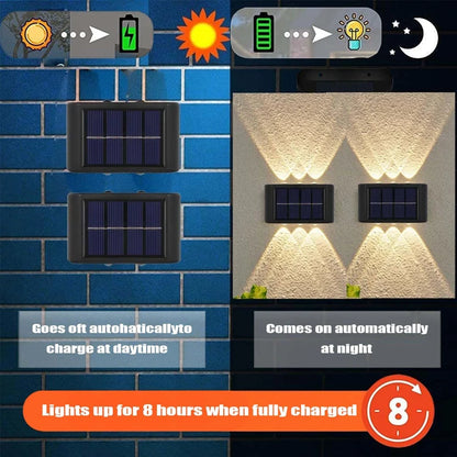 Solar Powered Garden Wall Light Outdoor Waterproof 6LED Beads up down Lamp for Street Terrace Fence Courtyard Wall Decoration