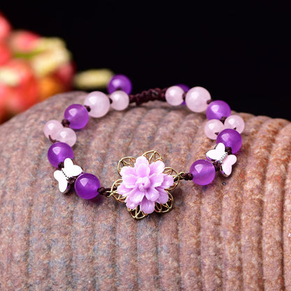 Purple Jade and Amethyst Lotus Bracelet