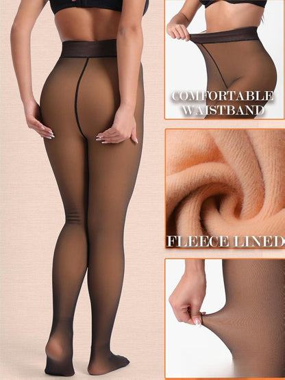 Skintone Fleece-Lined Winter Leggings - Fake Pantyhose Appearance for Styling In Cold Weather