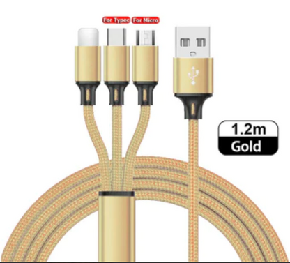 USB Charger Cable 3 in 1 - Iphone, USB-C, Micro USB