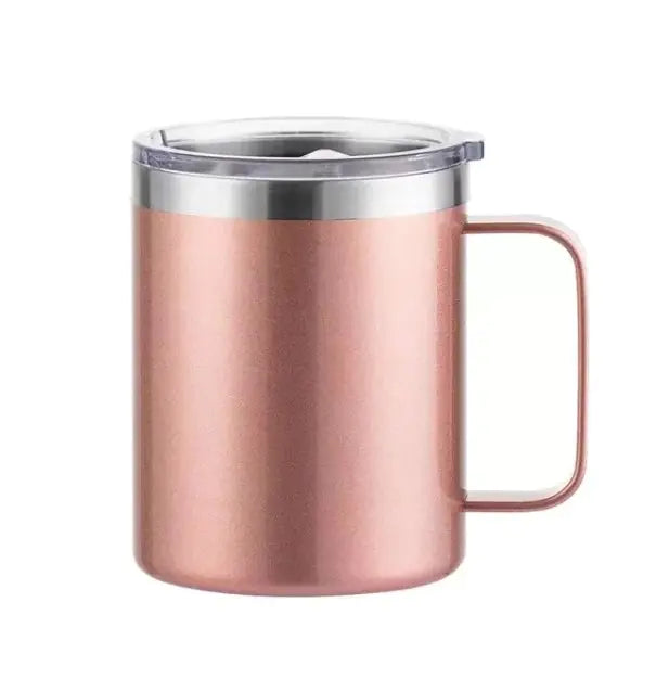 Coffee Mug with Handle, 14oz Insulated Stainless Steel Coffee Travel Mug, Double Wall Vacuum Reusable Coffee Cup with Lid, Powder Coated Rose Gold