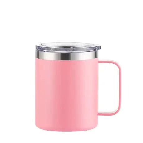 Coffee Mug with Handle, 14oz Insulated Stainless Steel Coffee Travel Mug, Double Wall Vacuum Reusable Coffee Cup with Lid, Powder Coated Rose Gold