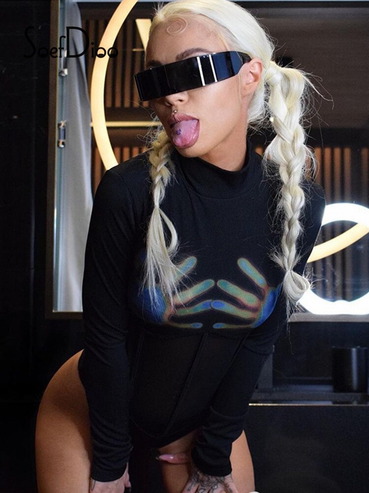 Translucent Black Long Sleeve Bodysuit