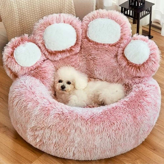 Bear Paw Shaped Cozy Plush Pet Bed