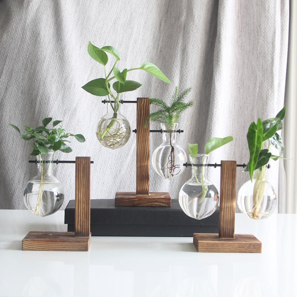 Glass and Wood Vase Planter