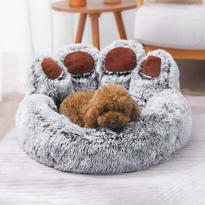 Bear Paw Shaped Cozy Plush Pet Bed