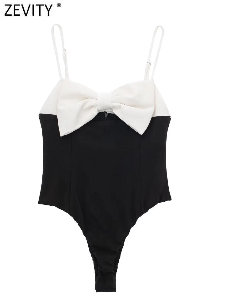 Bow Design White & Black Playsuits