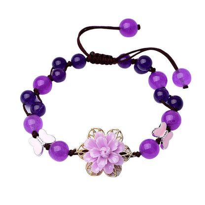 Purple Jade and Amethyst Lotus Bracelet