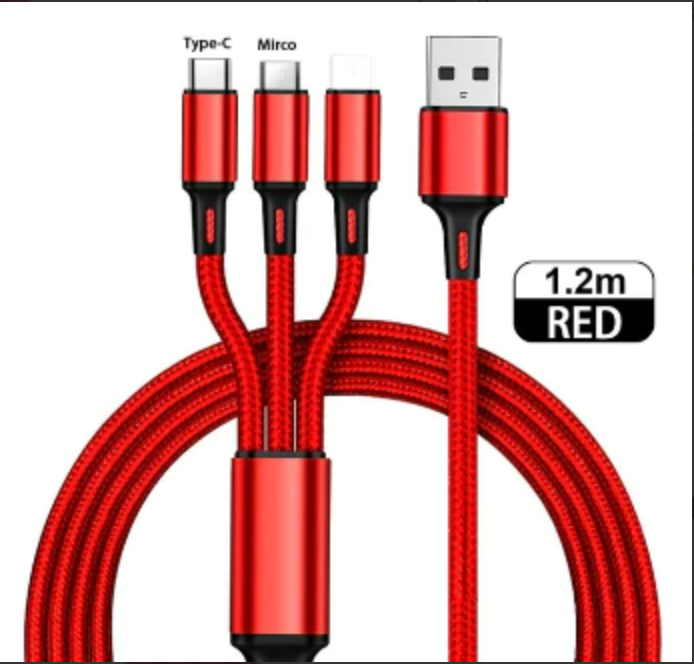 USB Charger Cable 3 in 1 - Iphone, USB-C, Micro USB