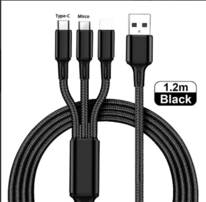 USB Charger Cable 3 in 1 - Iphone, USB-C, Micro USB