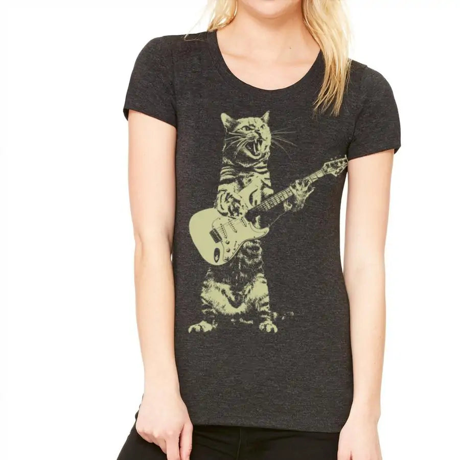 Feline Melodies: A Purrfect Jam Session Guitarist Cat T-Shirt