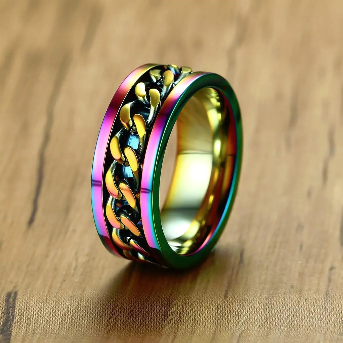 Multicolored Stainless Steel Weaved Interactive Spinner Ring