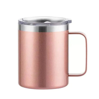 Coffee Mug with Handle, 14oz Insulated Stainless Steel Coffee Travel Mug, Double Wall Vacuum Reusable Coffee Cup with Lid, Powder Coated Rose Gold
