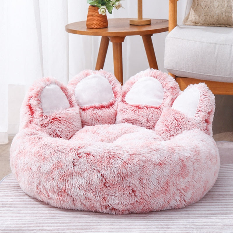 Bear Paw Shaped Cozy Plush Pet Bed