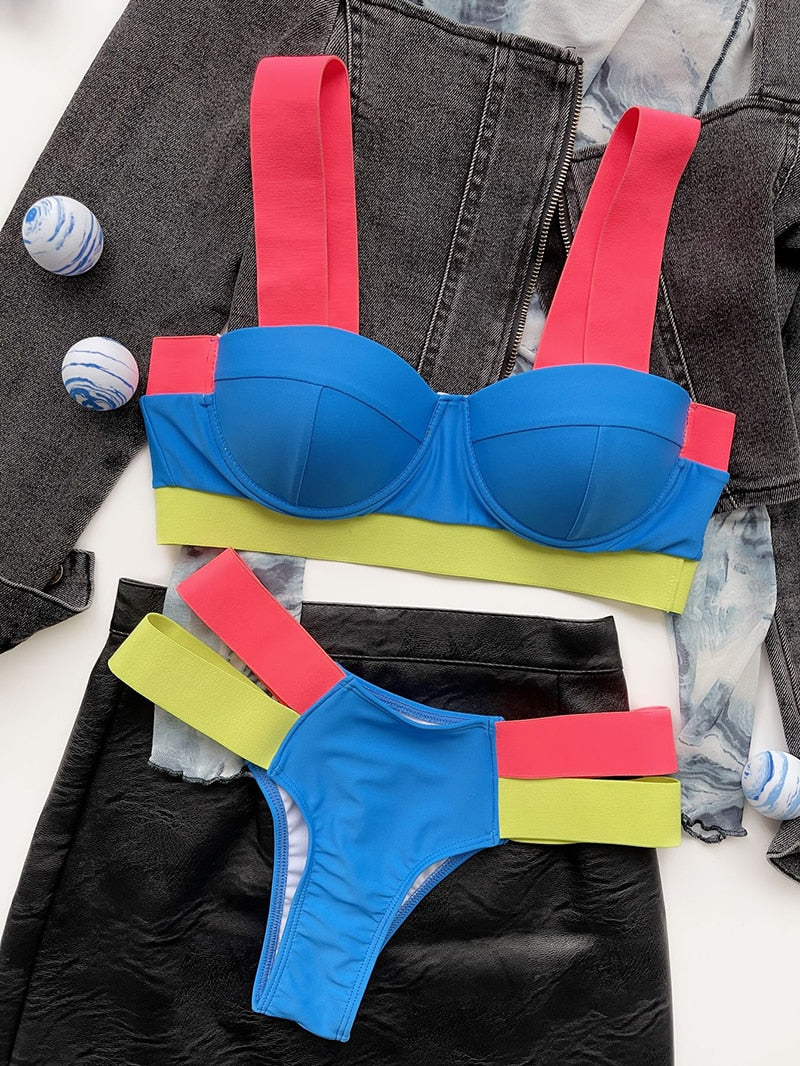 Vibrant Patchwork Swimwear