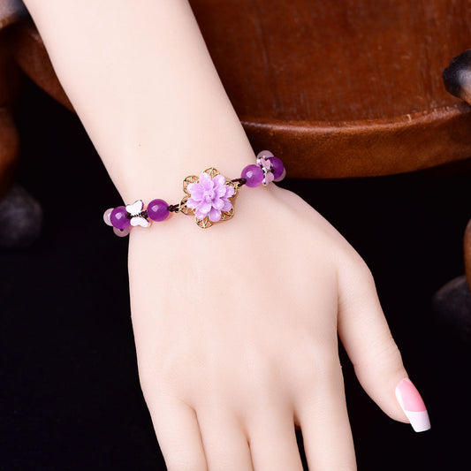 Purple Jade and Amethyst Lotus Bracelet