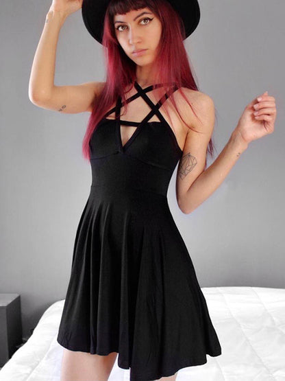 Pentagram Strap Black Dress