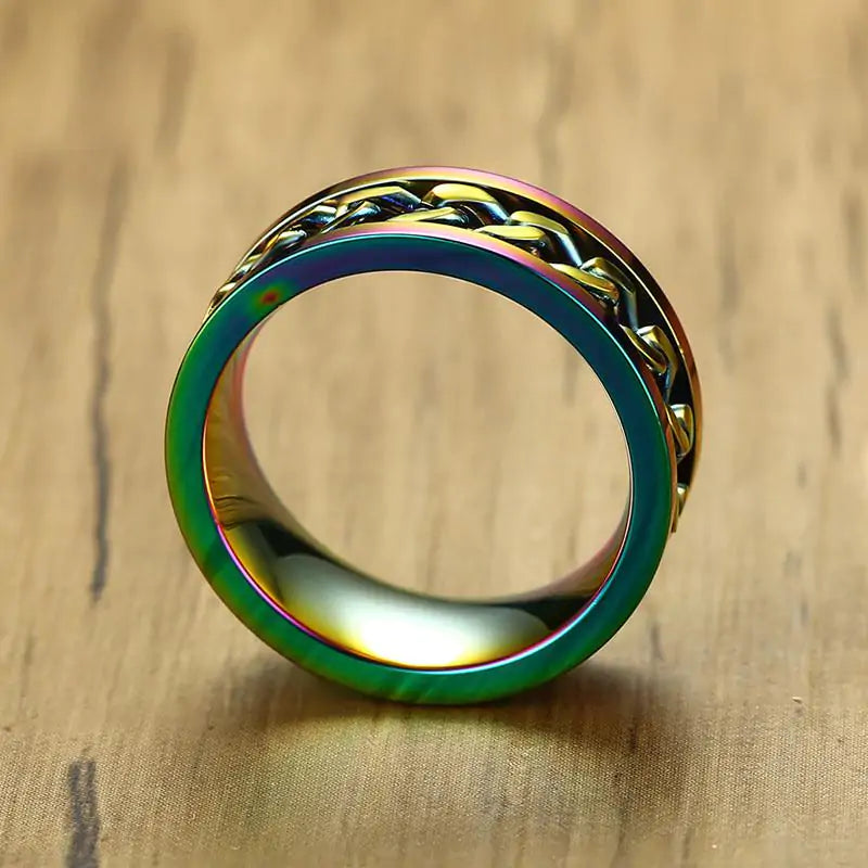 Multicolored Stainless Steel Weaved Interactive Spinner Ring