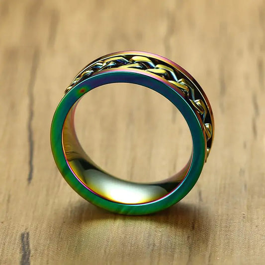 Multicolored Stainless Steel Weaved Interactive Spinner Ring